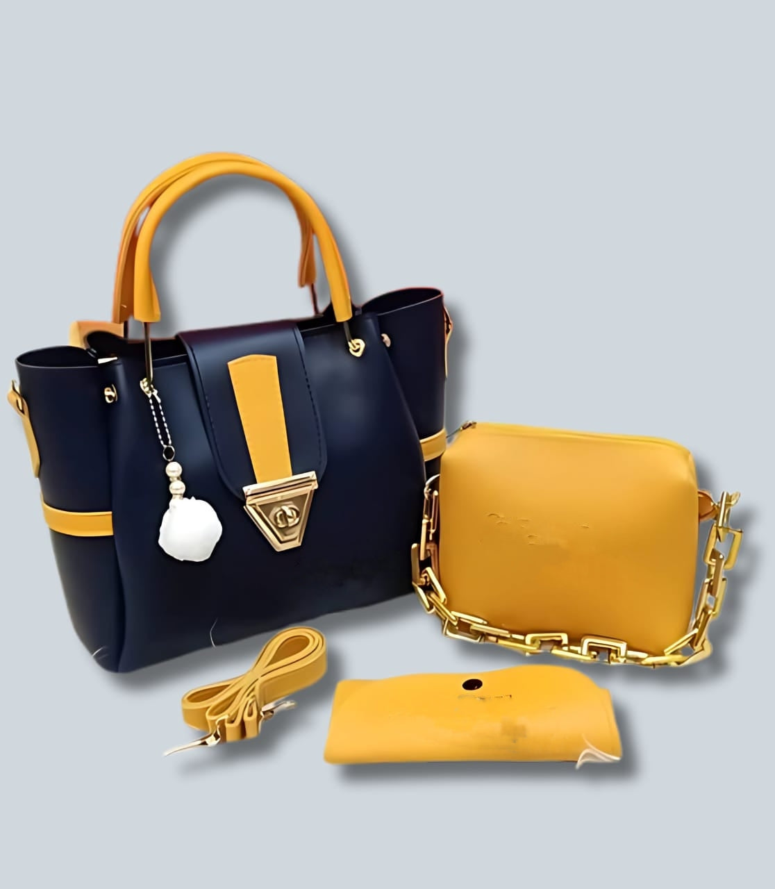 🌸 Elegant Ladies 3-Piece Bag Set 🌸 LEATHER SHOULDER LONG  STRAP