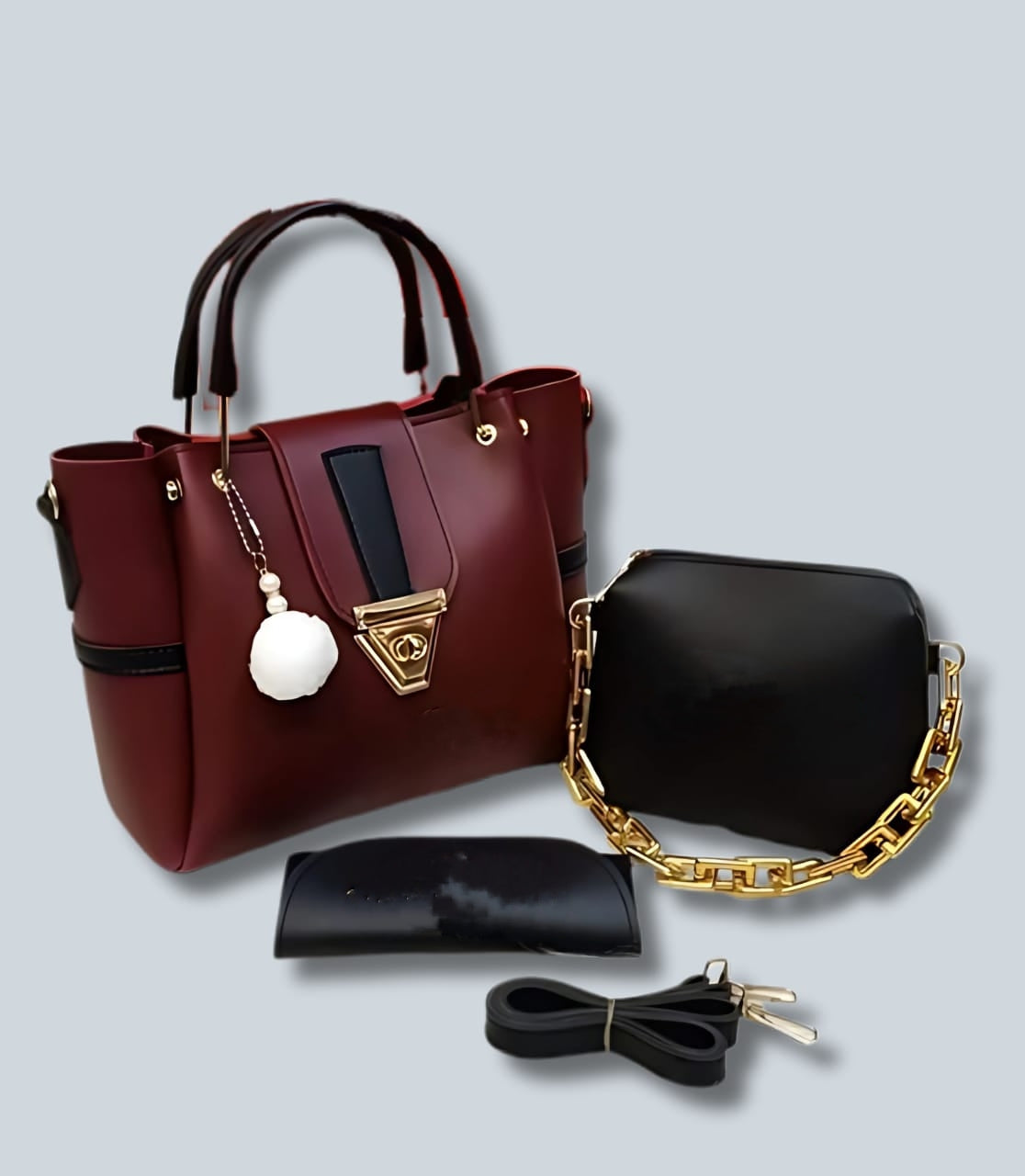 🌸 Elegant Ladies 3-Piece Bag Set 🌸 LEATHER SHOULDER LONG  STRAP