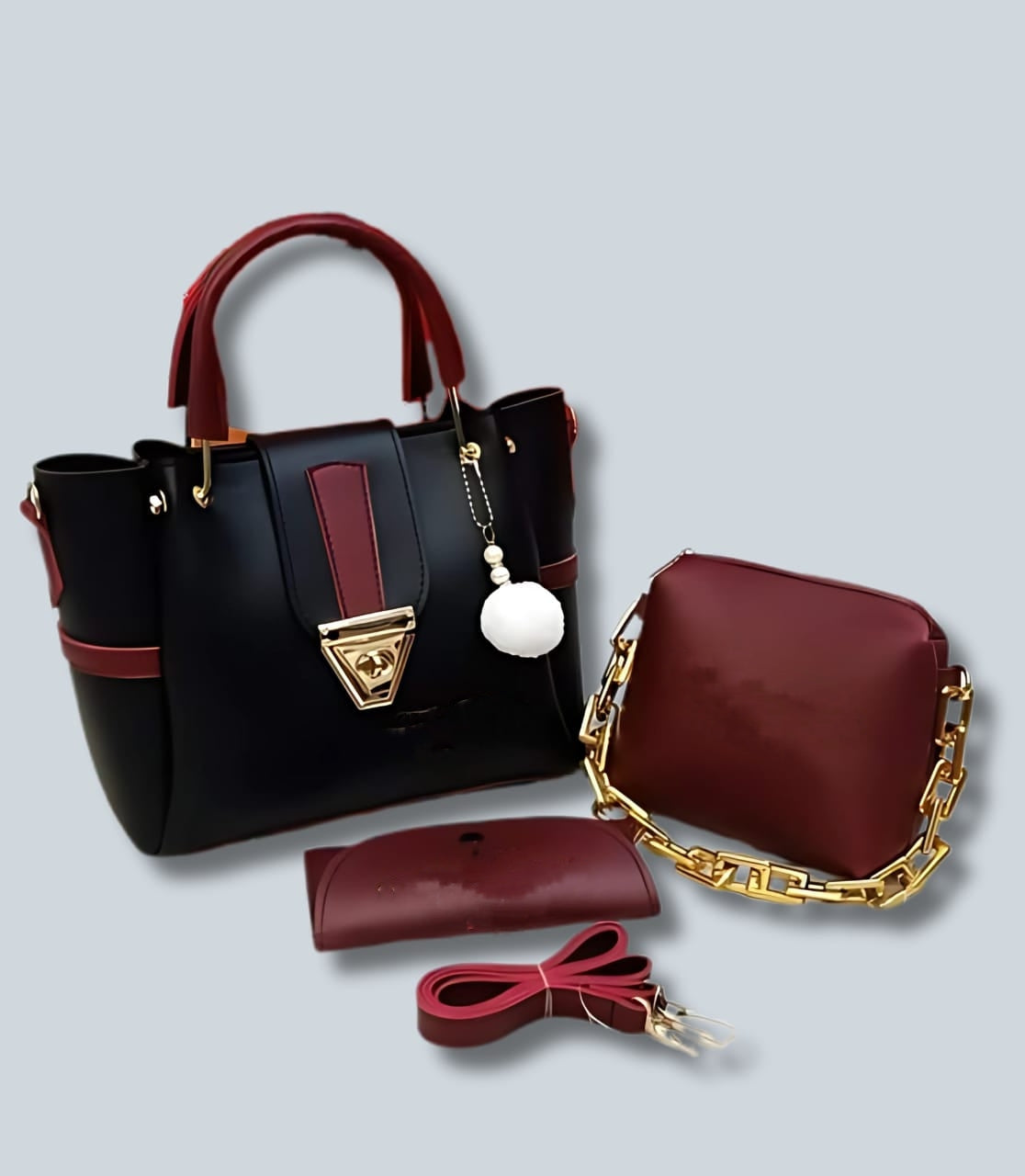 🌸 Elegant Ladies 3-Piece Bag Set 🌸 LEATHER SHOULDER LONG  STRAP